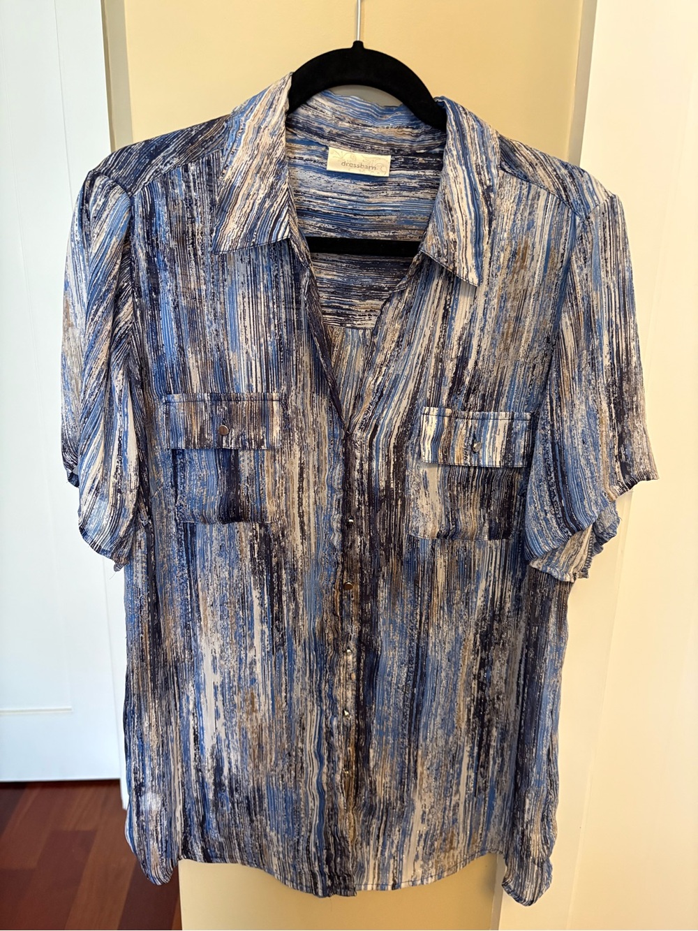 dressbarn Blue and White Striped Short-Sleeve Blouse